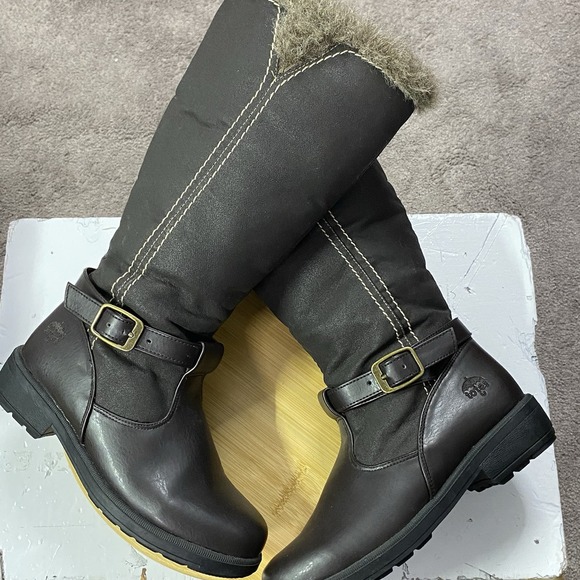 Totes Shauna Women's Tall Boots Size 6M Brown Side Zip Faux Fur Winter‎ Warm - Picture 1 of 12